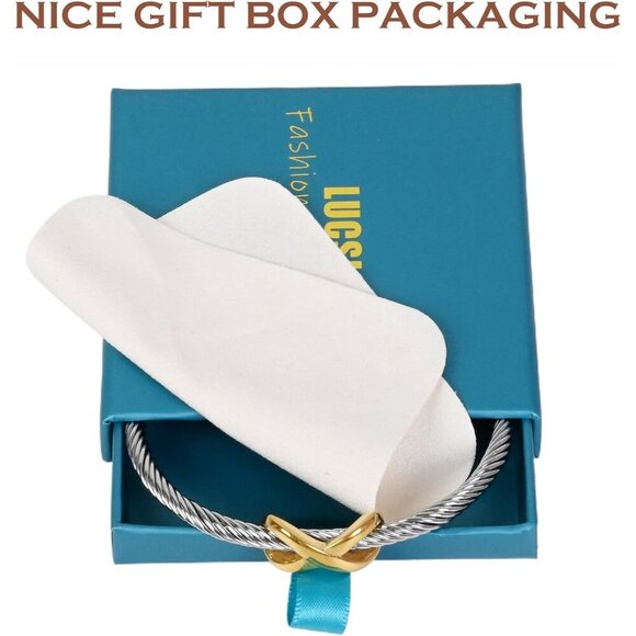 Cuff Bangle Bracelet, Stainless Steel Twisted Wire Bangle Bracelets for Women - Picture 6 of 6